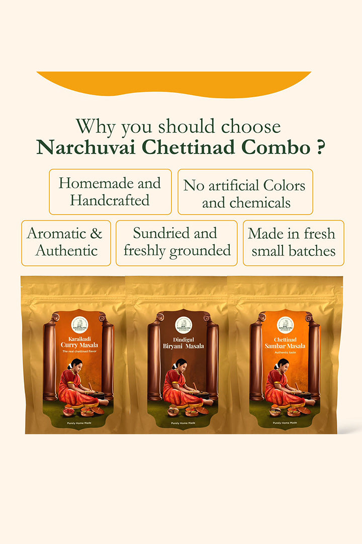 Chettinad Combo (Chettinad Sambar Masala + Karaikudi Curry Masala + Dindigul  Biryani Masala)