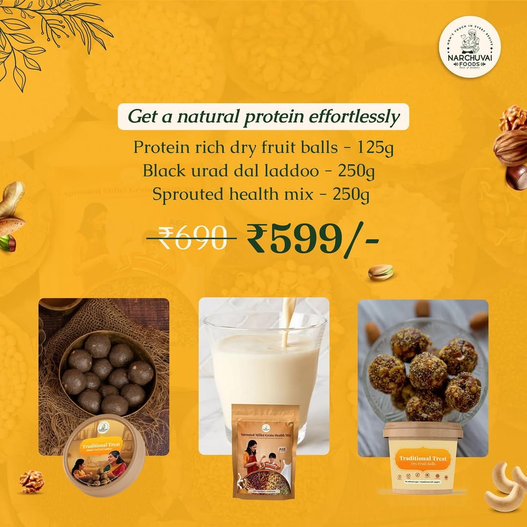 Wholesome Protein Combo (Pro Rich Dry Fruit Laddoos + Black Urad Dal Laddoos + Sprouted Millet Grain Health Mix)