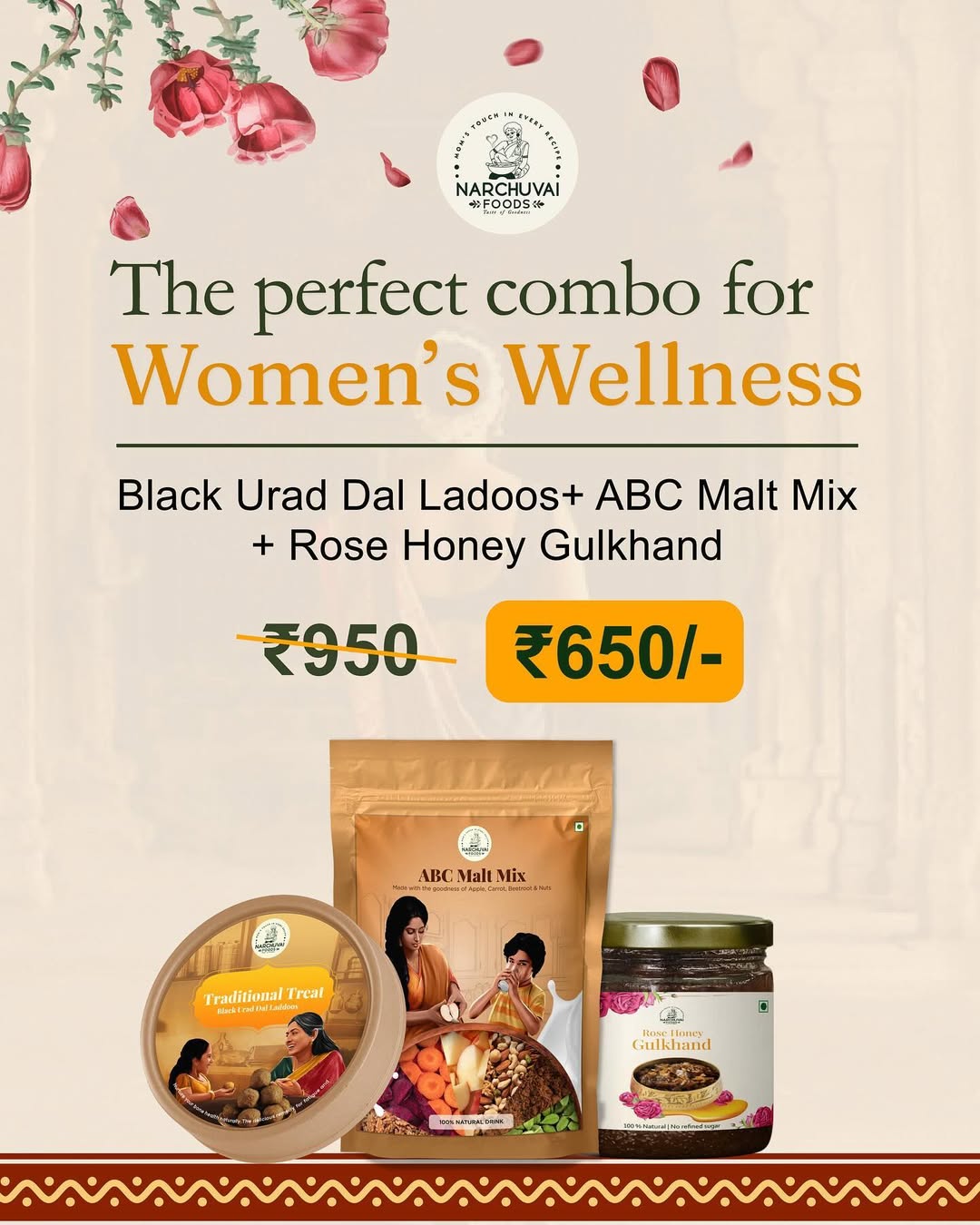 Women's Wellness Combo (Rose Honey Gulkhand + ABC Malt Mix + Black Urad Dal Laddoos)